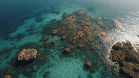 Aerial view of beautiful coral reef and turquoise sea.の素材