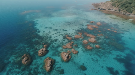 Aerial view of beautiful coral reef and turquoise sea.の素材