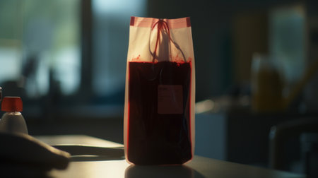 Close-up of a red wine bag on a table in a restaurantの素材