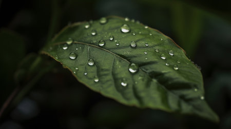 Green leaf with water drops in the morning. Selective focus.の素材