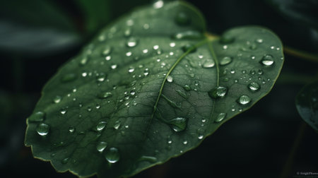Water droplets on a leaf after the rain. Close up.の素材