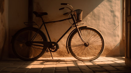 Vintage bicycle in the light of the morning sun. Retro bikeの素材