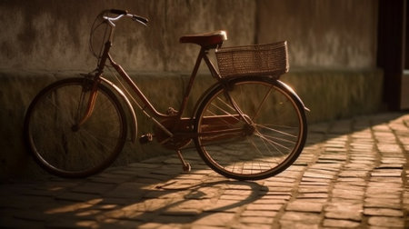 Bicycle in the light of the setting sun. Retro style photo.の素材