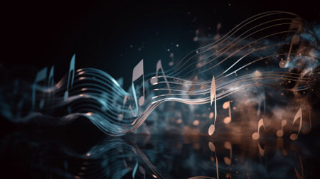 Music notes on a dark background. 3d rendering toned image double exposureの素材