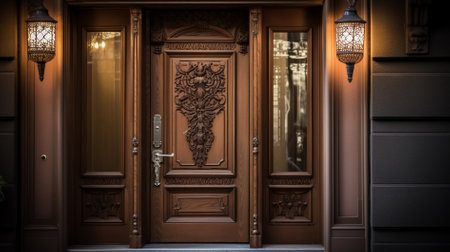 Vintage door of a restaurant. 3D rendering. Toned image.の素材