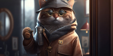 Funny red cat with a camera in his hand. 3d renderingの素材