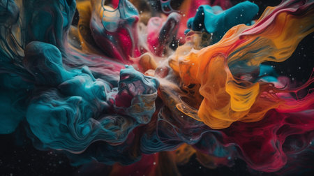 Colorful paint splashing on black background. 3d render illustrationの素材