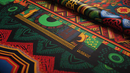 3d illustration of colorful abstract background with ethnic patterned wallpaper.の素材