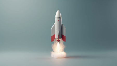 Rocket launch with Poland flag. 3d illustration. Space travel concept.の素材