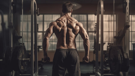 Young Man Standing Strong In The Gym And Flexing Muscles - Muscular Athletic Bodybuilder Fitness Model Posing After Exercisesの素材