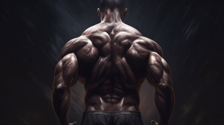 Bodybuilder posing in front of a black background - 3D renderの素材