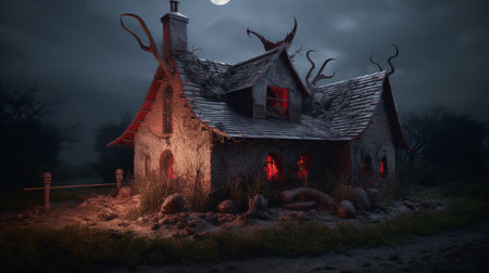 Halloween witch house in the forest. 3D render. Halloween conceptの素材