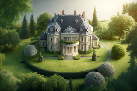 3d render of a beautiful house in the forest. 3d illustration.の素材
