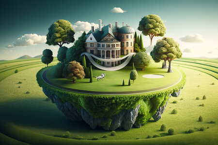 Luxury house in the middle of a beautiful green meadowの素材