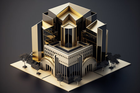 3d illustration of modern building in black background. High resolution image.の素材