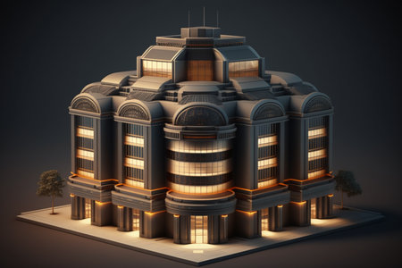 3d illustration of a building in the style of the sixtiesの素材