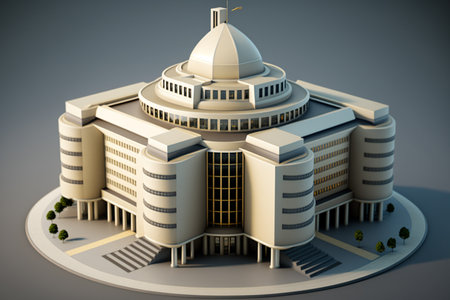 3d render of the building in the style of the sixtiesの素材