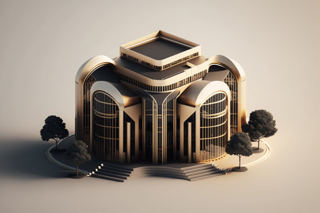 3d illustration of an architectural building in the style of minimalismの素材