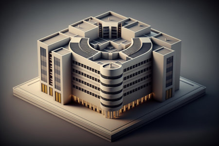 3d illustration of a modern building in the style of low polyの素材