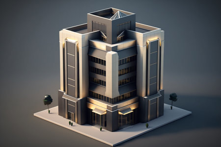 3D isometric city building on a gray background. 3D renderingの素材