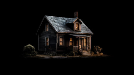Old wooden house on a black background. 3d rendering, 3d illustration.の素材