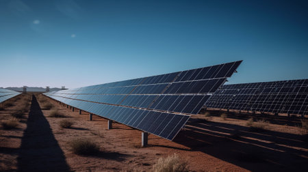 solar energy in the desert with blue sky. 3d renderingの素材