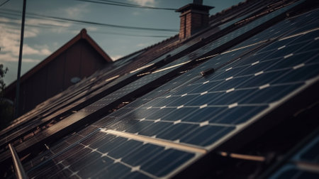 Solar panels installed on the roof of the house. Selective focus.の素材