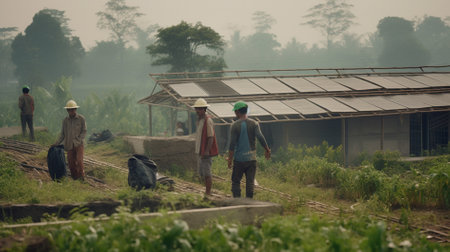 Farmers working on a rice field in the village of Mae Salong north of the city Chiang Rai in North Thailand.の素材
