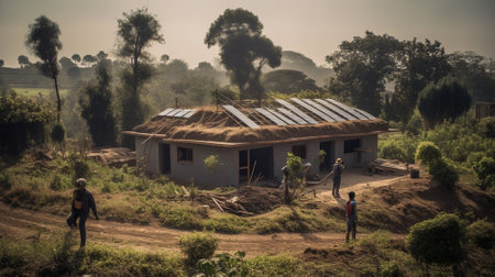 Village in the highlands of Ethiopia, Africa. The village is located on the banks of the Nile.の素材
