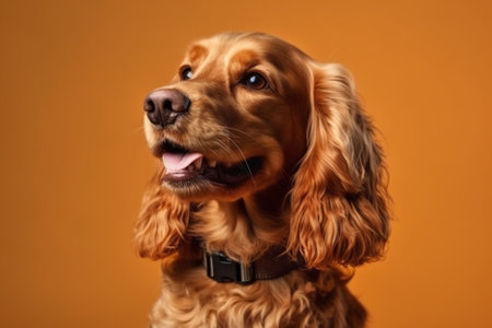 Cocker Spaniel portrait on orange background. Cocker Spaniel.の素材