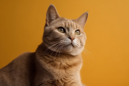 Portrait of a british cat on a yellow background.の素材