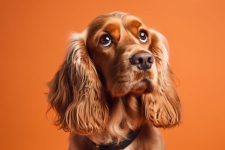 Cocker Spaniel portrait on orange background. Close-up.の素材