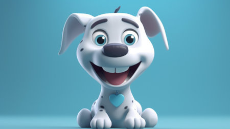 Cute cartoon dog with a blue background. 3d rendering.の素材