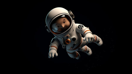 Astronaut floating in space, 3d render. Astronaut on dark backgroundの素材