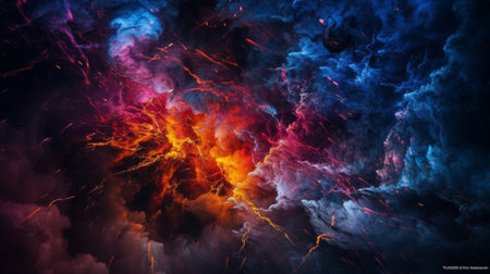 Abstract background with explosion, fire and smoke. Colorful illustration.の素材
