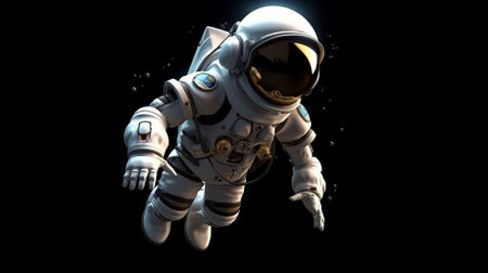 Astronaut floating in space on black background. 3D renderingの素材