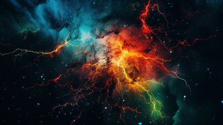 Abstract image of a lightning bolt in outer space. 3D renderingの素材