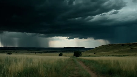 Stormy sky in the steppe. Storm in the steppe.の素材