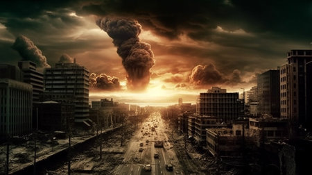 Conceptual image of a nuclear power plant with a huge explosionの素材