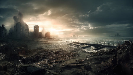Panoramic view of the city at sunset. 3d renderingの素材