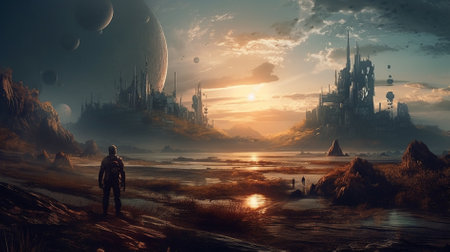Alien Planet - 3D Rendered Computer Artwork. Illustration.の素材