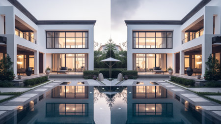 Swimming pool at luxury villa in Bangkok, Thailand. Vintage toneの素材
