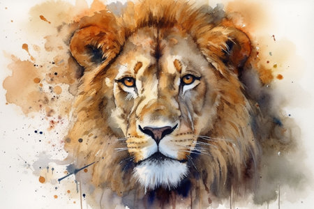 Watercolor portrait of a lion. Digital painting for your design.の素材