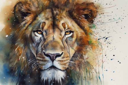 Lion in watercolor painting. Hand drawn illustration for your designの素材