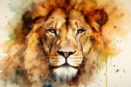 Lion portrait in watercolor painting style. Hand drawn illustration.の素材