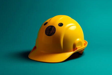 Helmet of a construction worker on a turquoise background.の素材