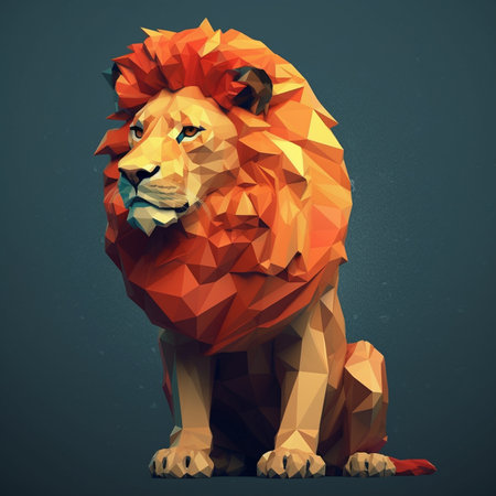 Low poly style portrait of a lion, low polygonal illustrationの素材