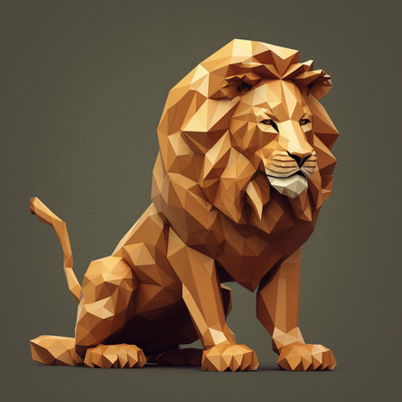Low poly lion. Polygonal style. 3D illustration.の素材