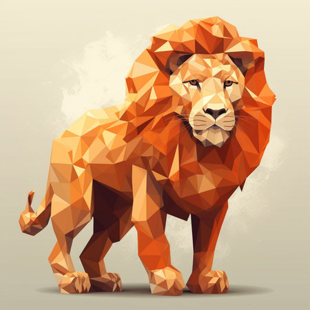 Low poly lion. Polygonal style illustration. Vector illustration.の素材