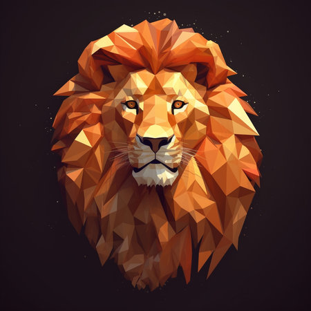 Lion head. Polygonal low poly style. Vector illustration.の素材